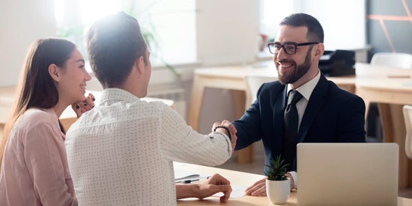 customer and banker shaking hands